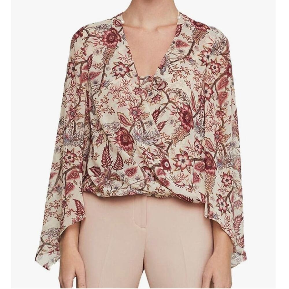 BCBGMaxAzria Blouse Faux Wrap Hi-Low Floral Blouse Size S